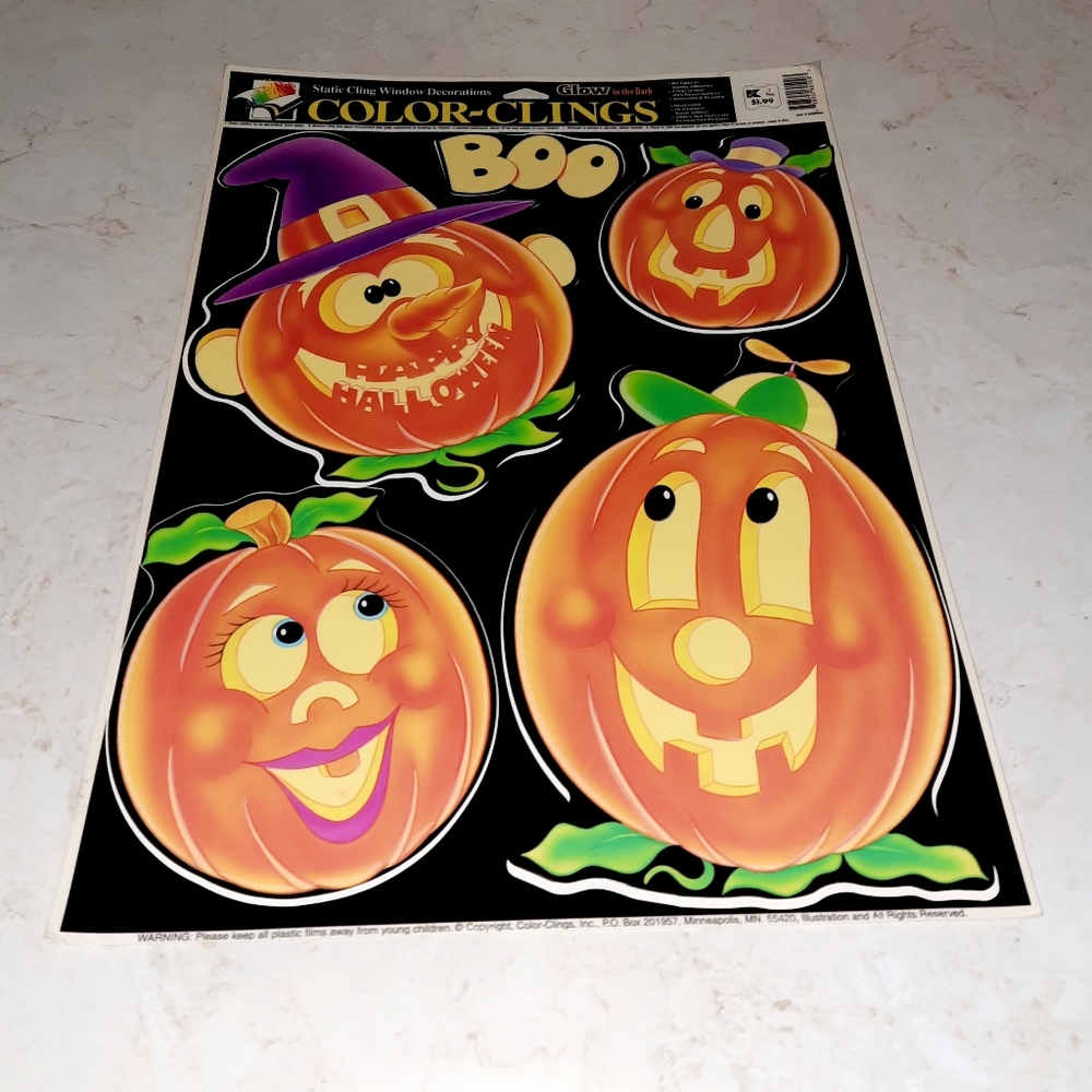 Vintage Halloween Pumpkin Color Clings Glow In The Dark Window Decorations